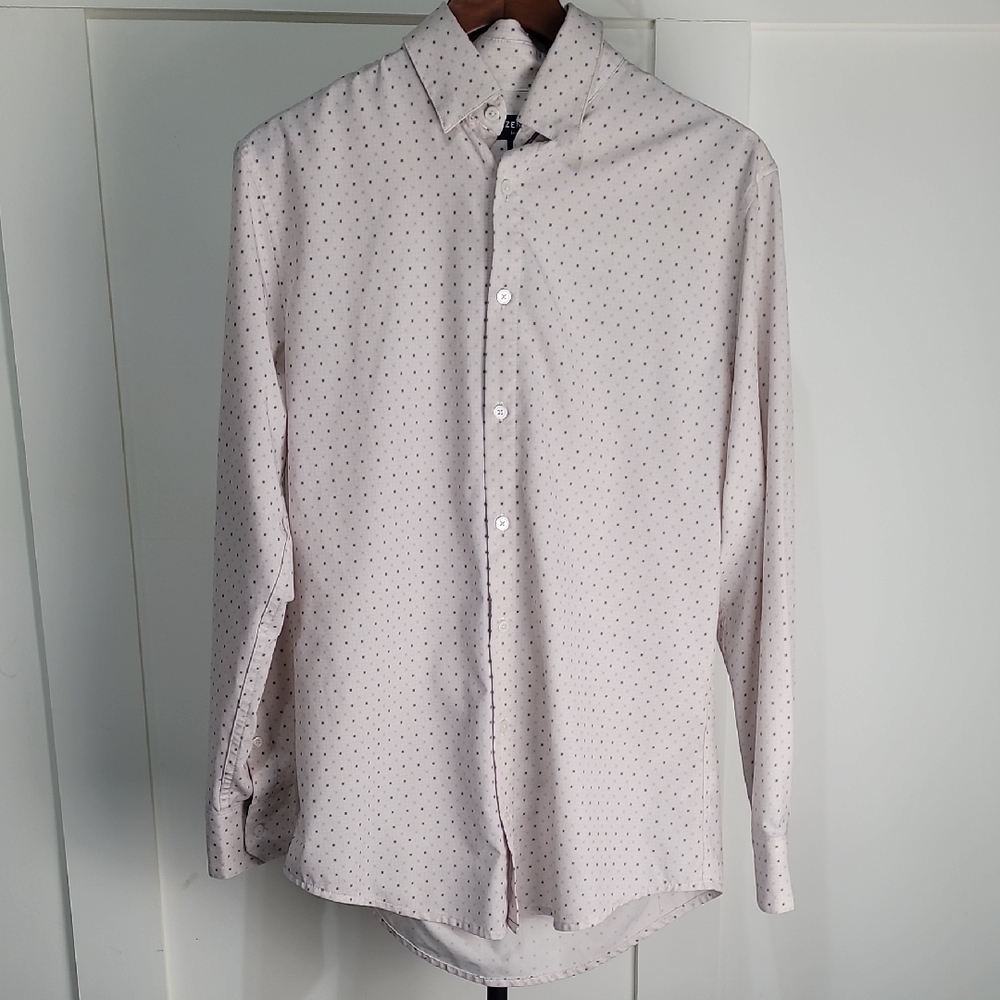 Mizzen+Main Pale Pink Micro-Print Long Sleeve Dress Shirt Size S Trim